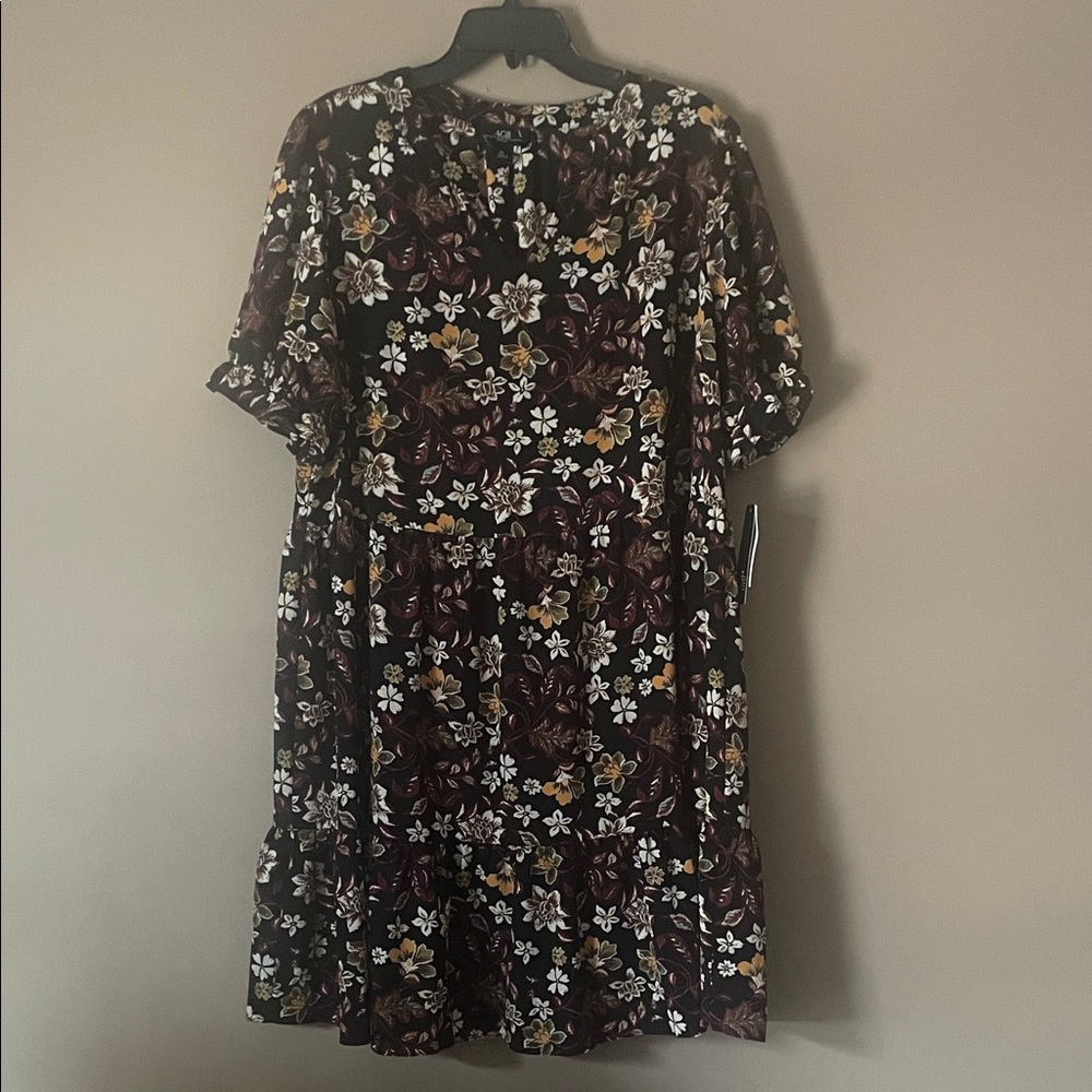 AGB Floral Dress in Black and White with Gold and Burgundy Accents